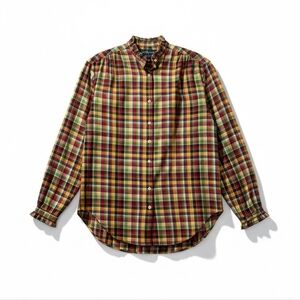 Ralph Lauren Ruffle Collar Plaid Shirt Womens M/L Multicolor Cotton Button-Up